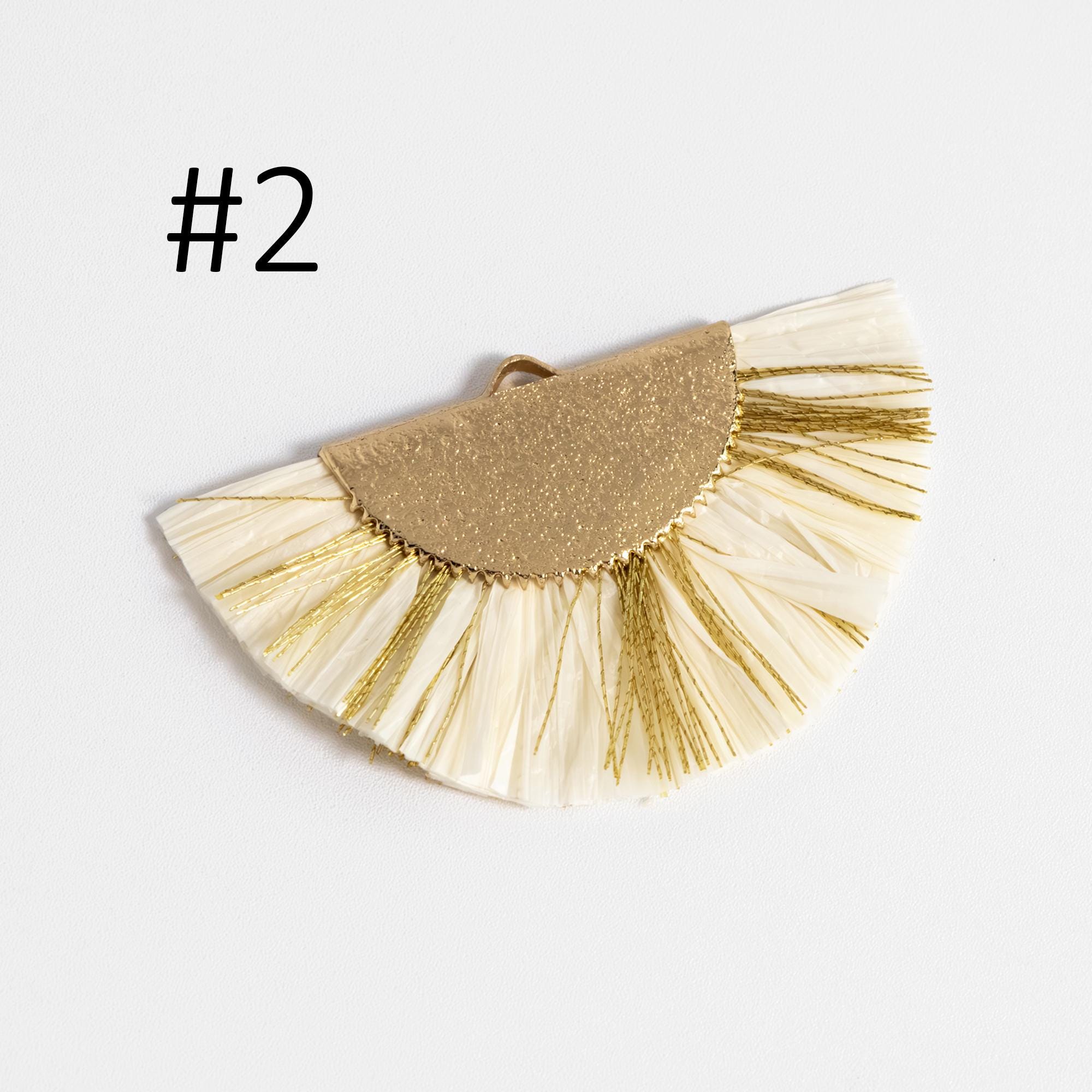 10pcs Fan Tassel Pendants 46x28mm, Raffia Tassel Charms for Earrings (FB-016)